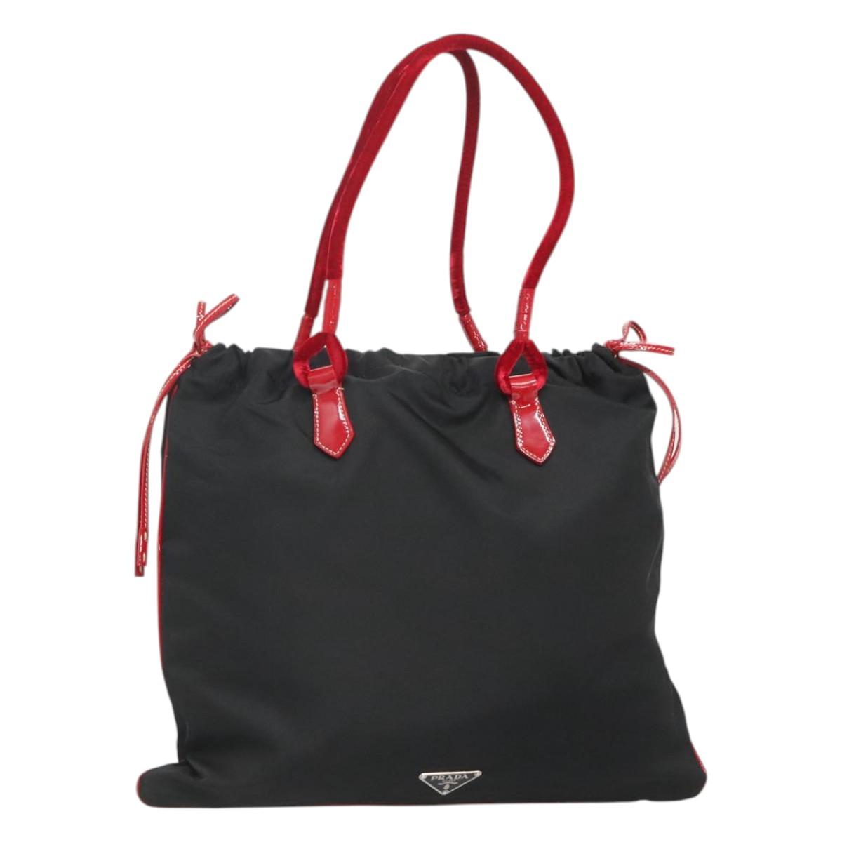 PRADA Tote Bag Nylon Black Silver Auth 125419