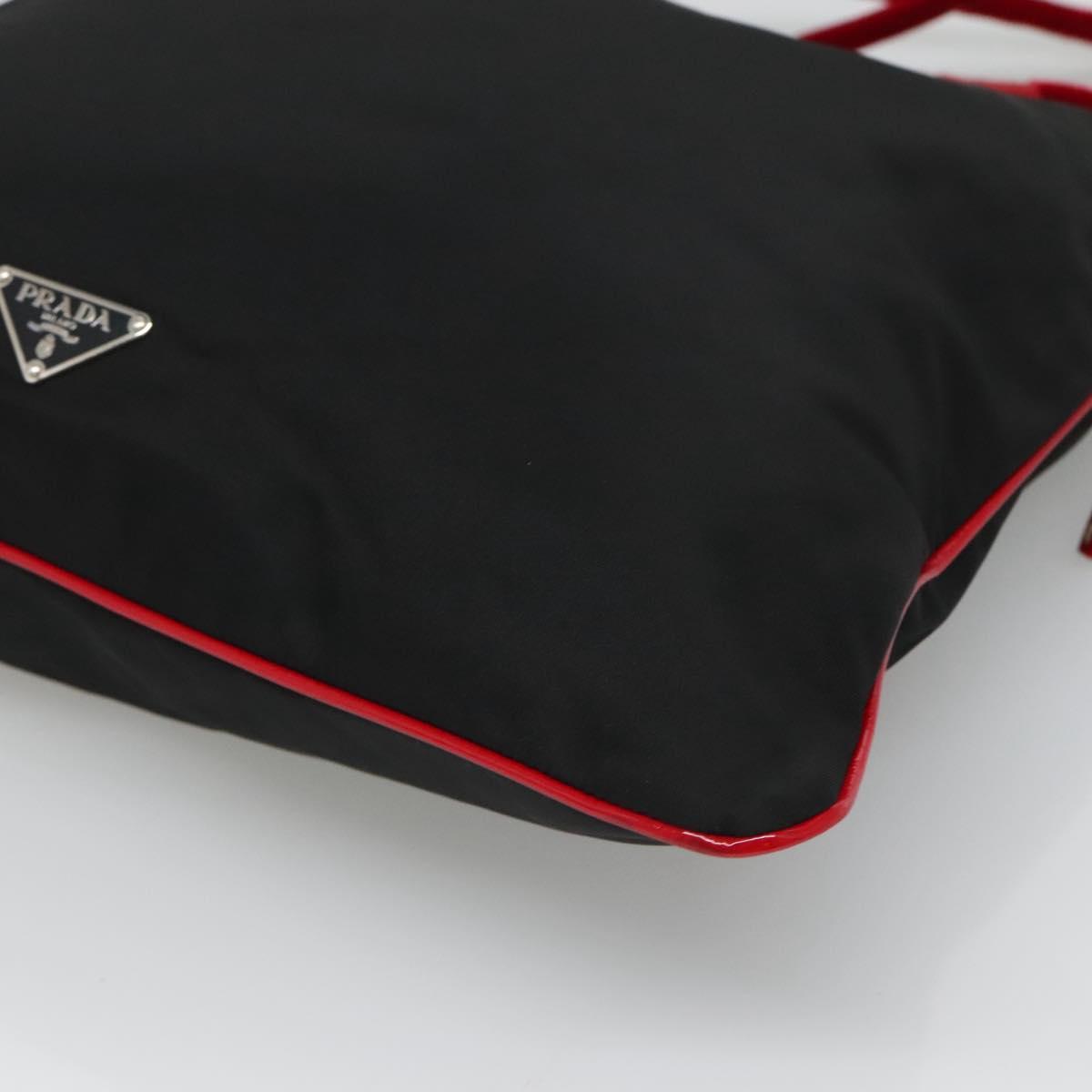 PRADA Tote Bag Nylon Black Silver Auth 125419