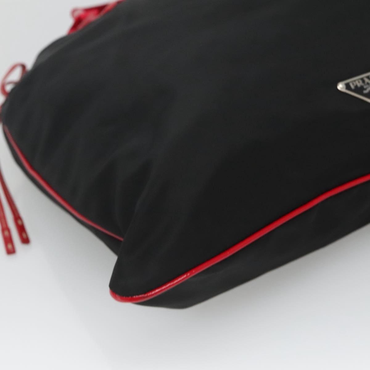 PRADA Tote Bag Nylon Black Silver Auth 125419