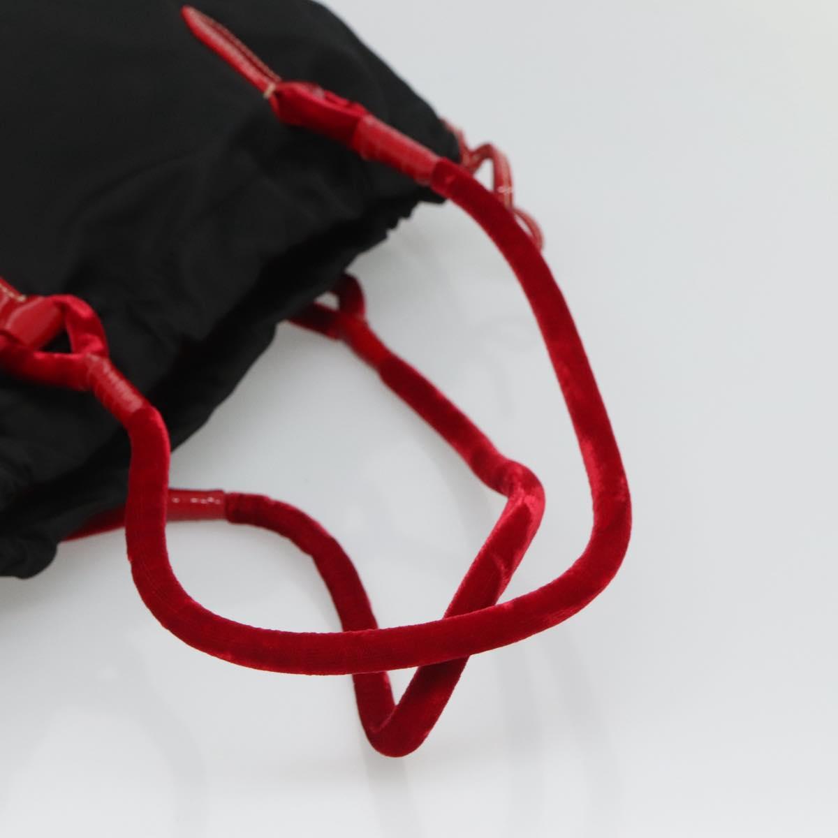 PRADA Tote Bag Nylon Black Silver Auth 125419