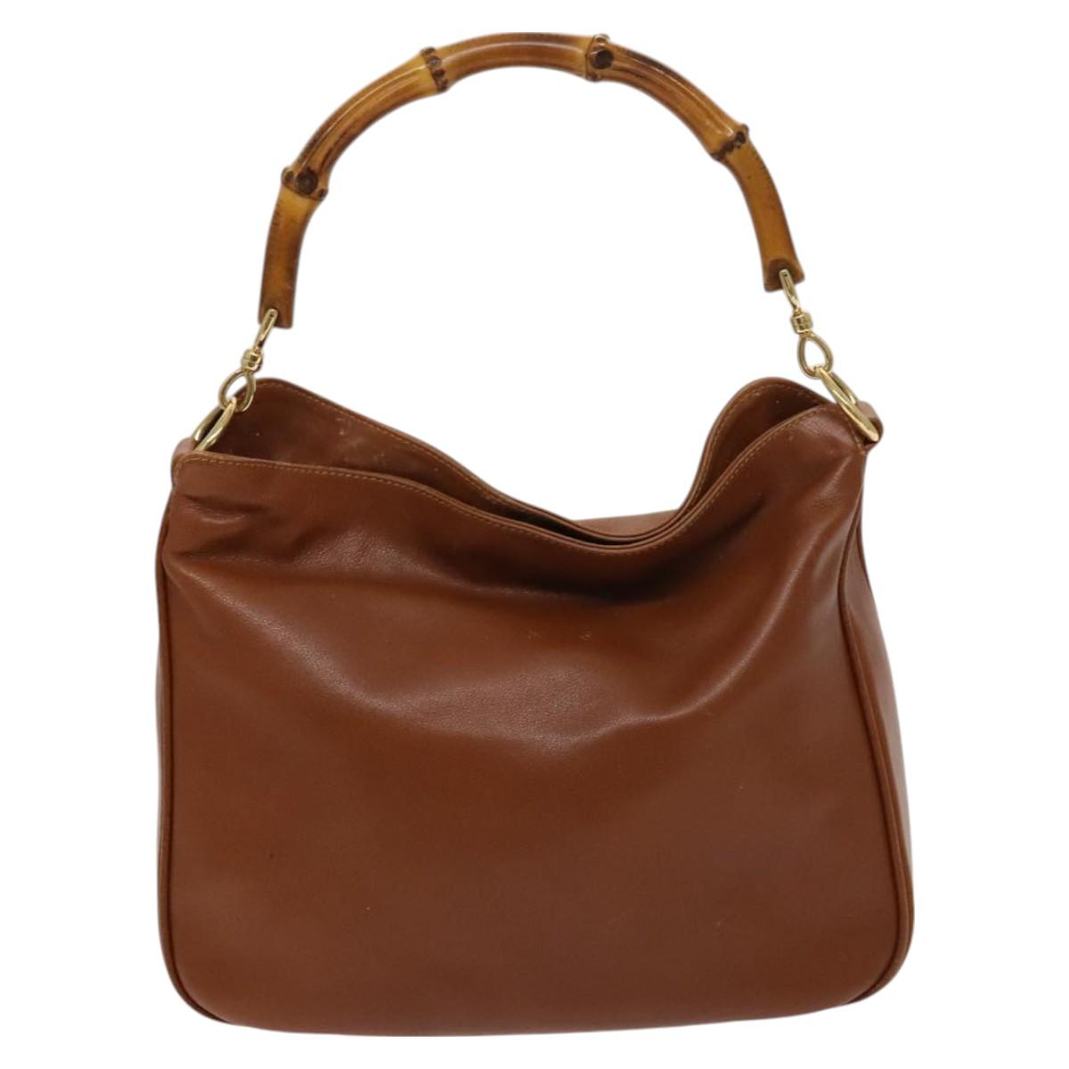 GUCCI Bamboo Hand Bag Leather 2way Brown Gold 001 1705 1638 Auth 125422