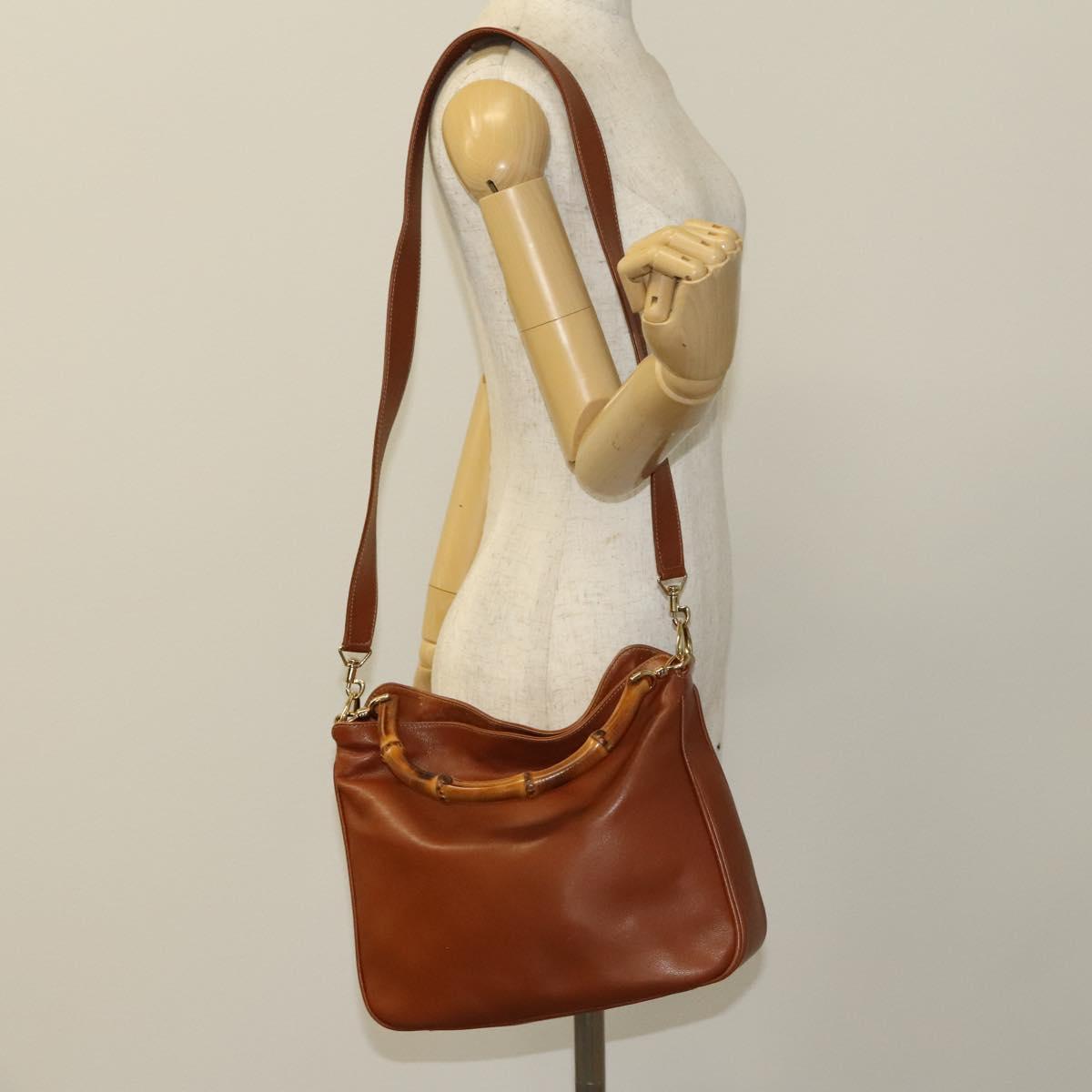 GUCCI Bamboo Hand Bag Leather 2way Brown Gold 001 1705 1638 Auth 125422
