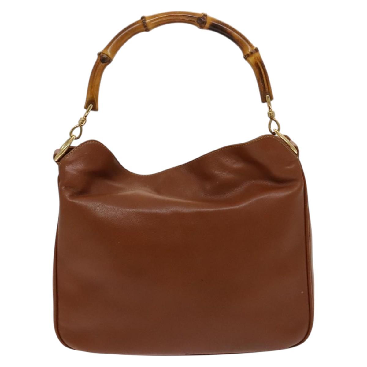 GUCCI Bamboo Hand Bag Leather 2way Brown Gold 001 1705 1638 Auth 125422