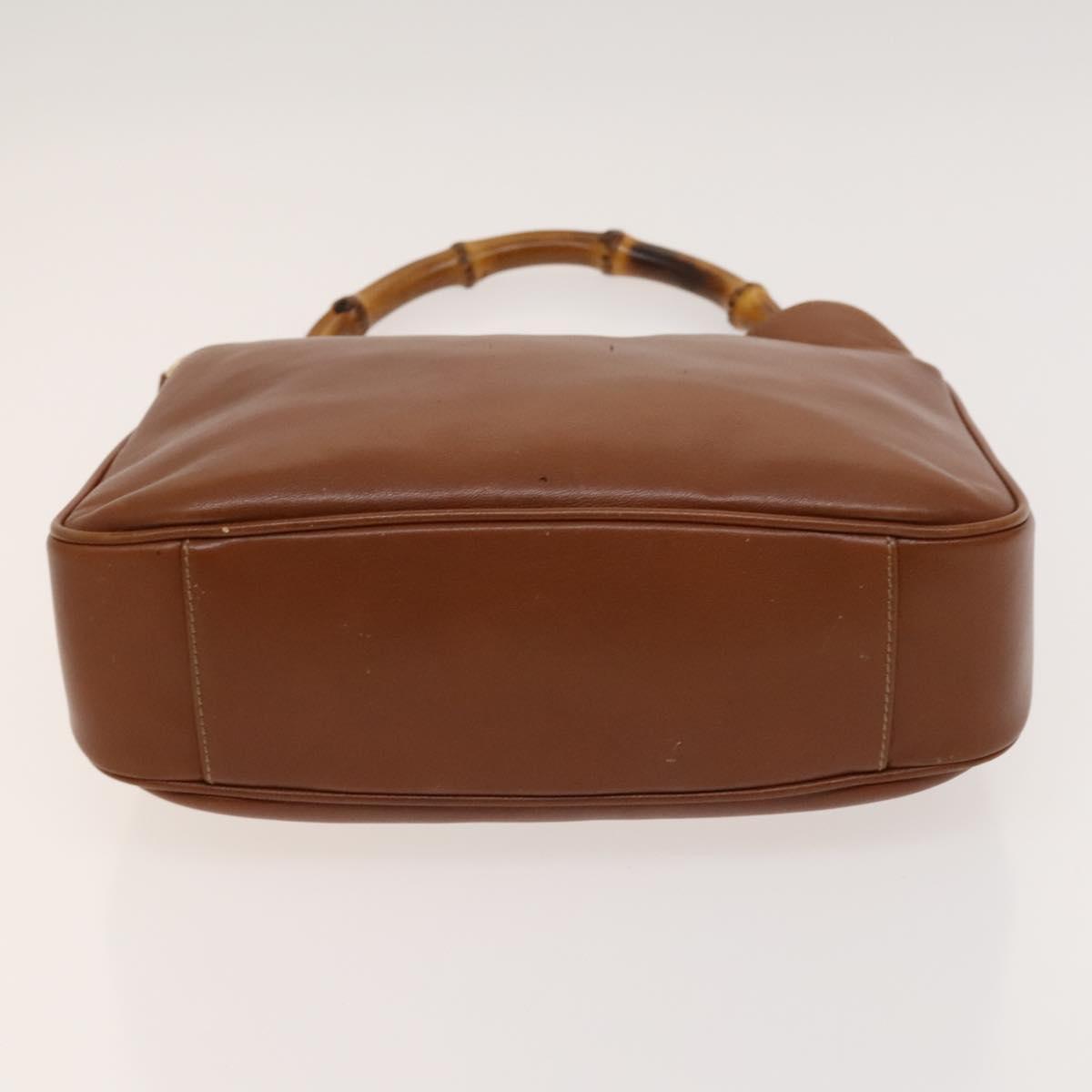 GUCCI Bamboo Hand Bag Leather 2way Brown Gold 001 1705 1638 Auth 125422