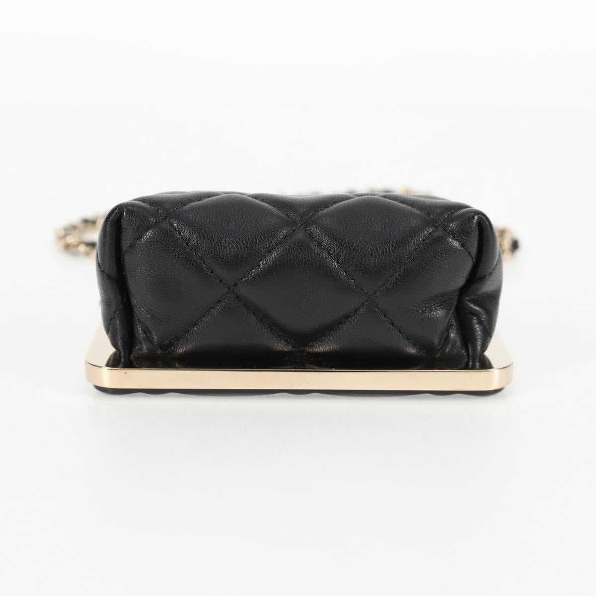CHANEL Matelasse Chain Pouch Shoulder Bag Lamb Skin Black Gold CC Auth 125435AM