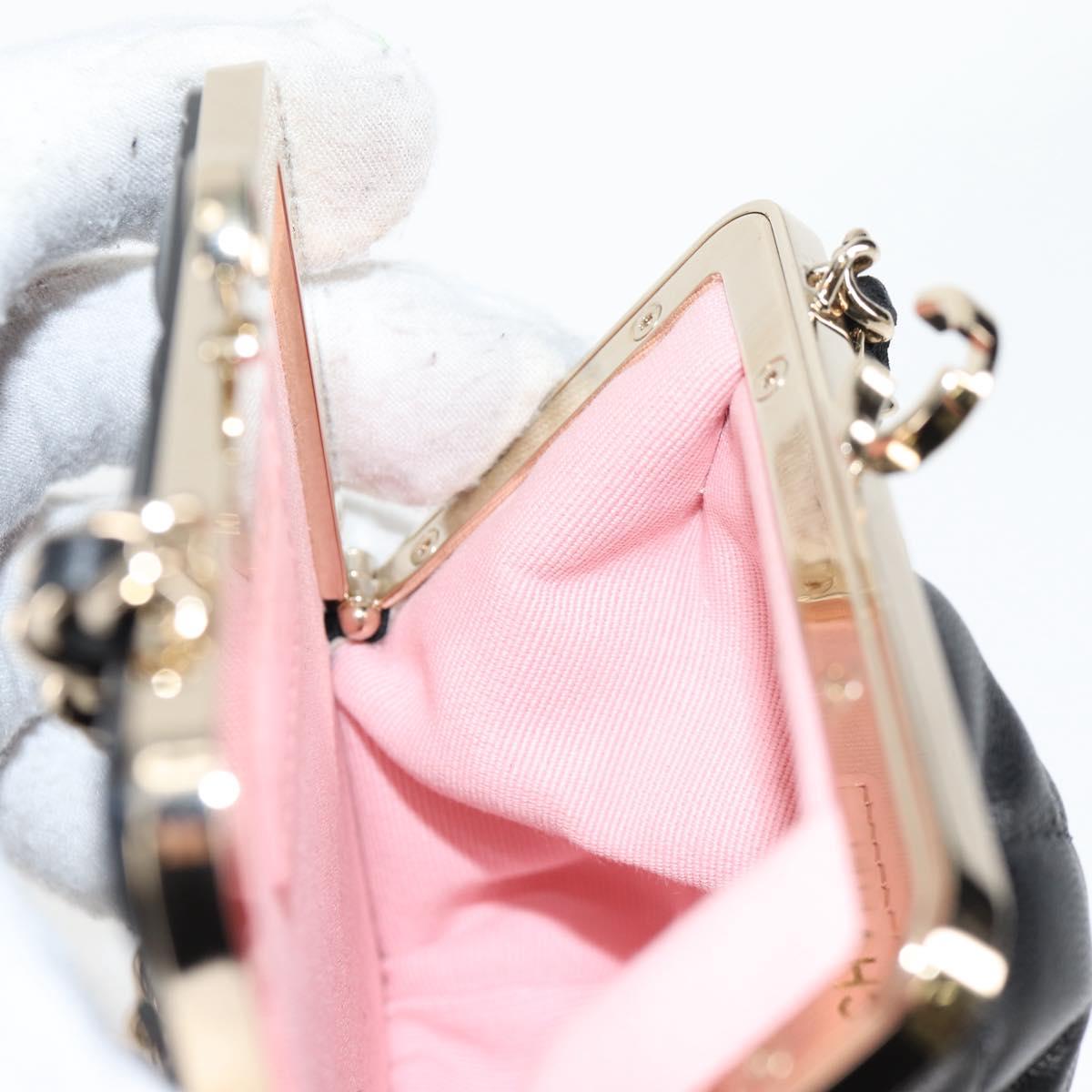 CHANEL Matelasse Chain Pouch Shoulder Bag Lamb Skin Black Gold CC Auth 125435AM