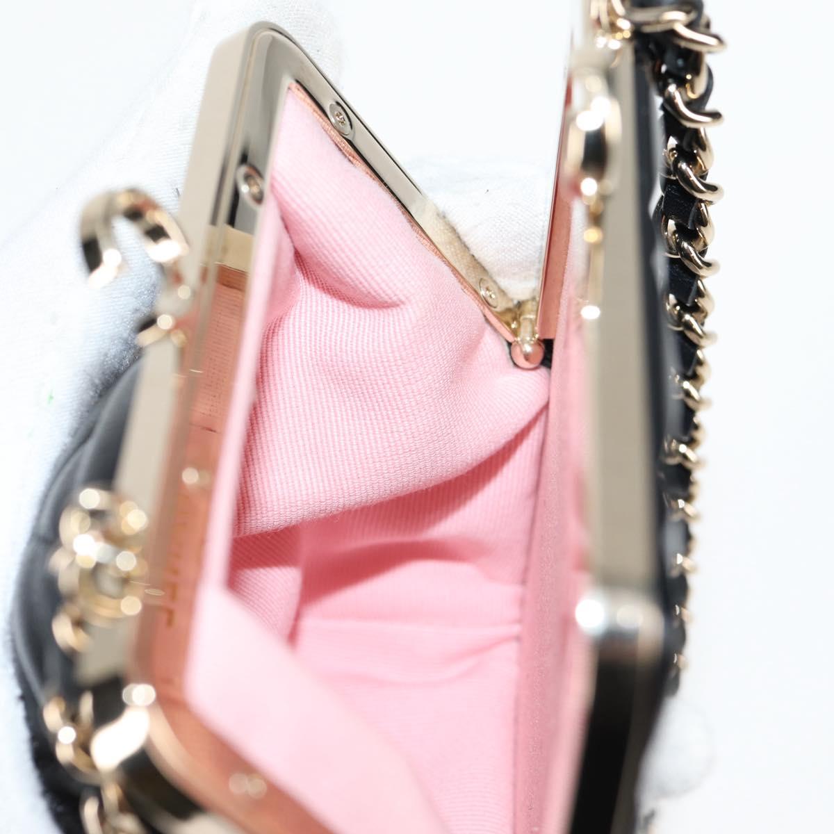 CHANEL Matelasse Chain Pouch Shoulder Bag Lamb Skin Black Gold CC Auth 125435AM