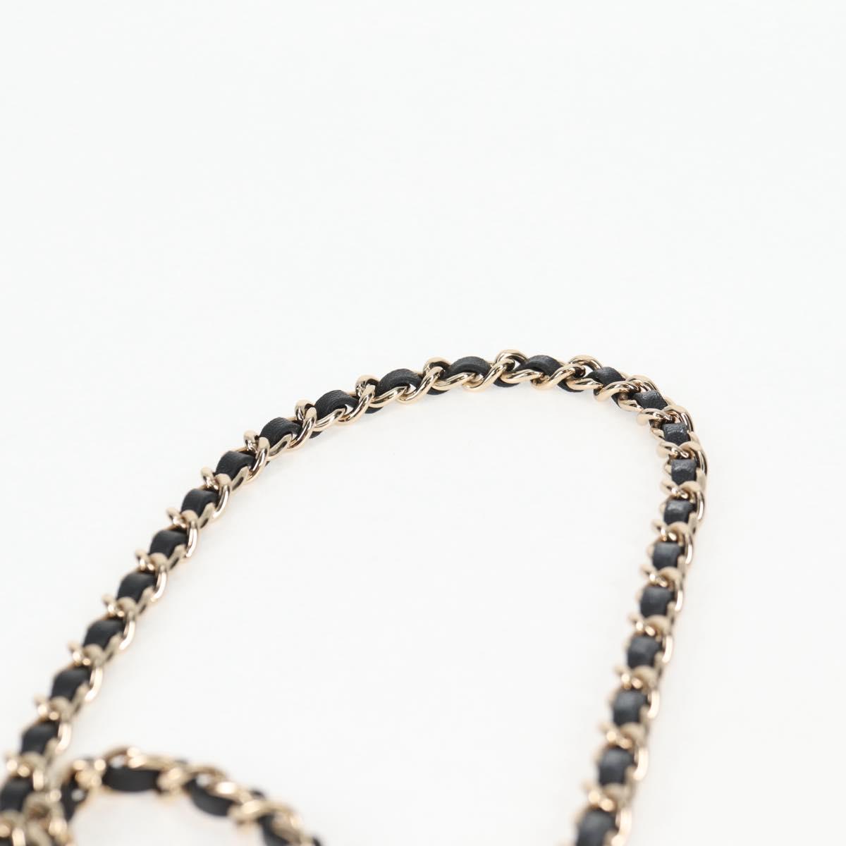 CHANEL Matelasse Chain Pouch Shoulder Bag Lamb Skin Black Gold CC Auth 125435AM