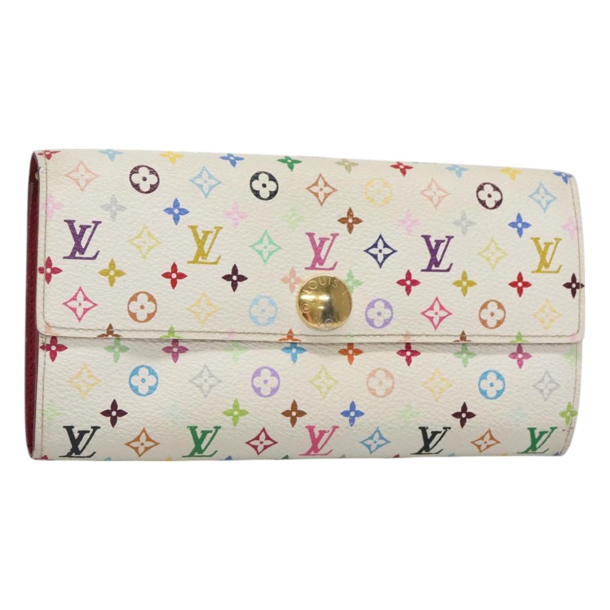 LOUIS VUITTON Multicolor Portefeuille Sarah Wallet White M93532 LV Auth 125458