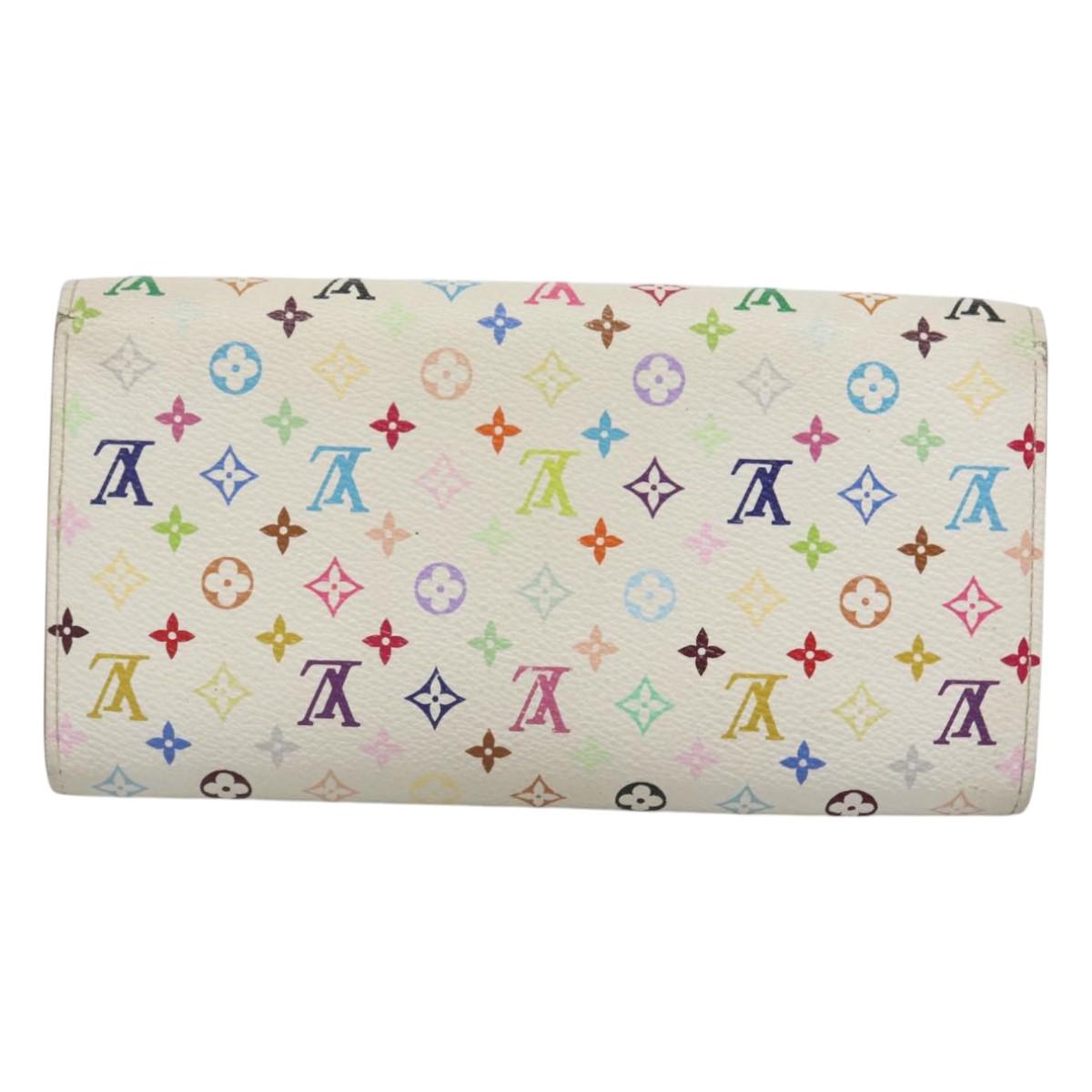 LOUIS VUITTON Multicolor Portefeuille Sarah Wallet White M93532 LV Auth 125458