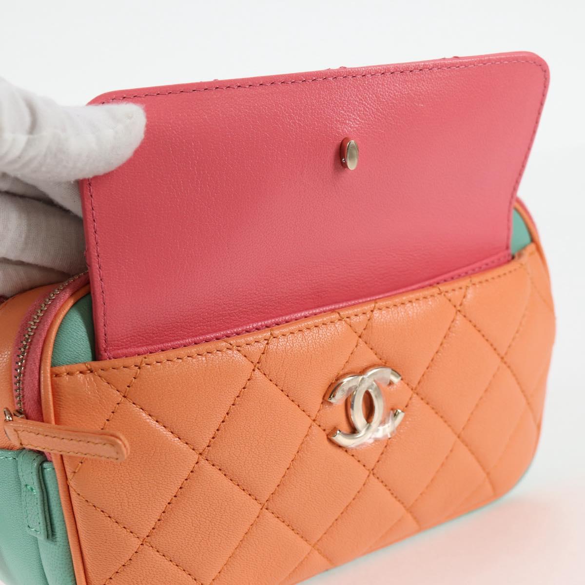 CHANEL Matelasse Chain Waist bag Leather Pink Gold CC Auth 125467SAM