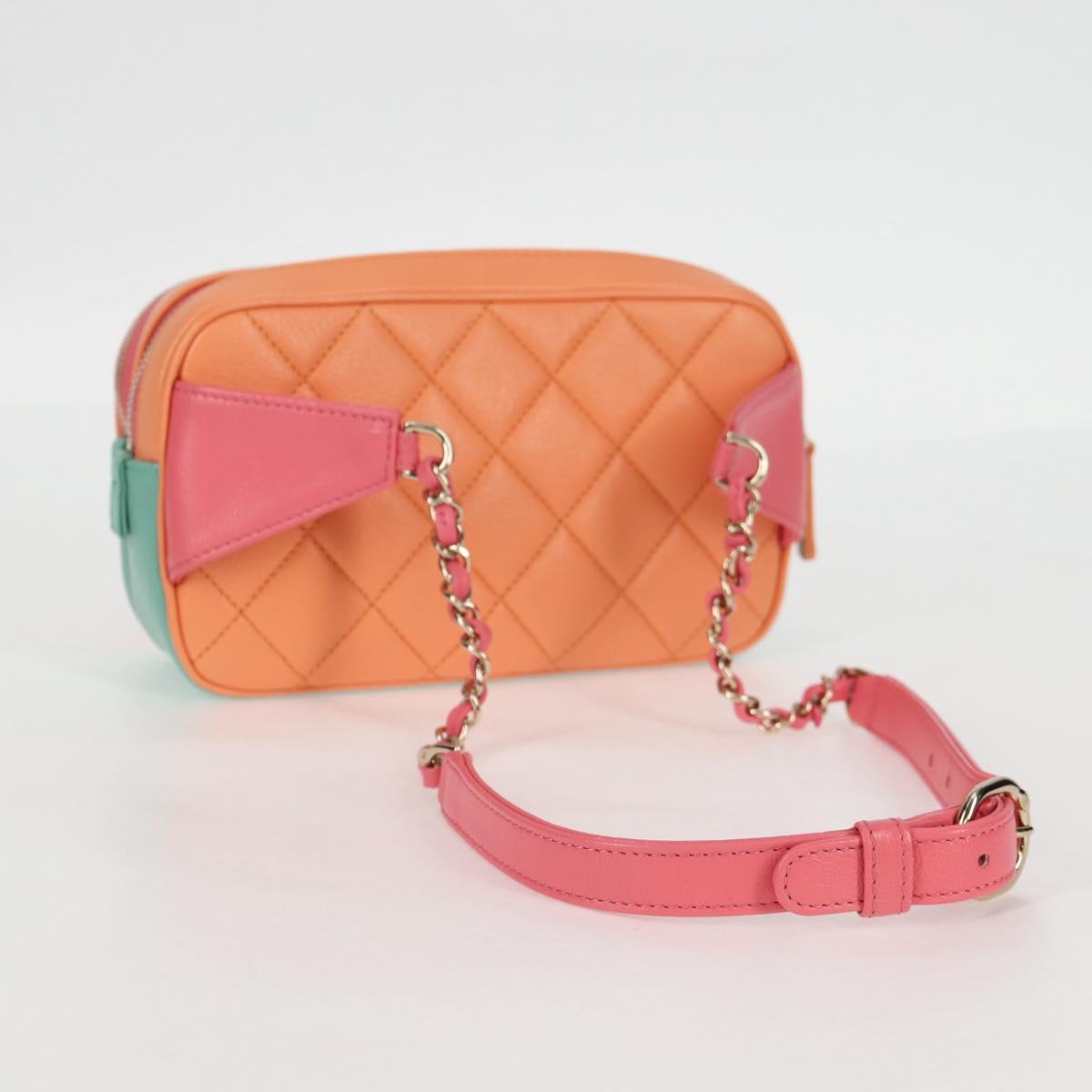 CHANEL Matelasse Chain Waist bag Leather Pink Gold CC Auth 125467SAM