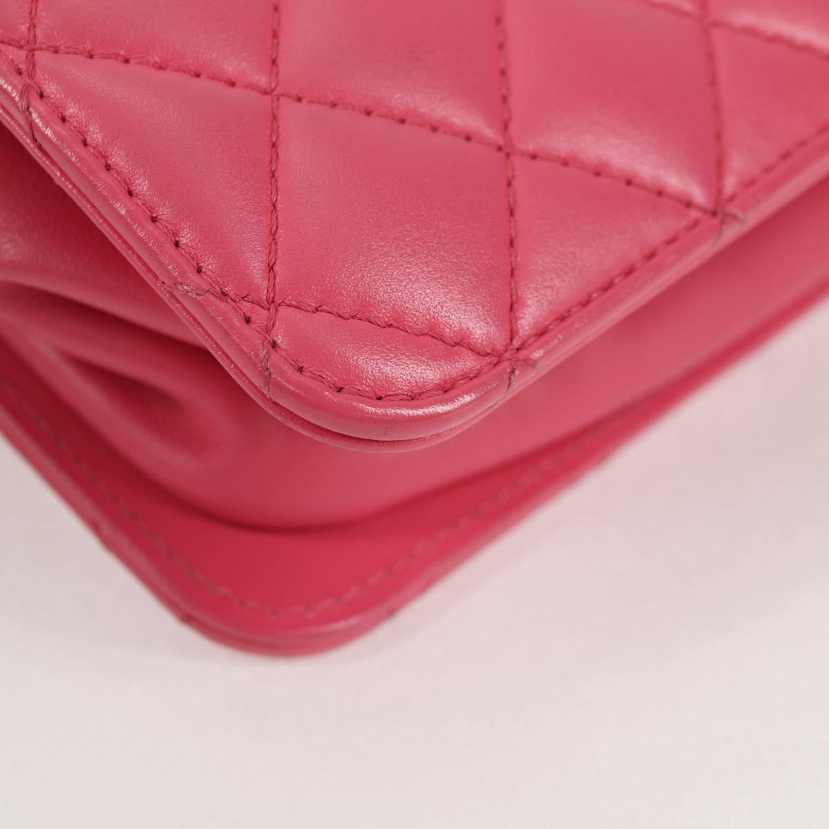 CHANEL Matelasse Chain Shoulder Bag Lamb Skin Pink Gold CC Auth 125468AM