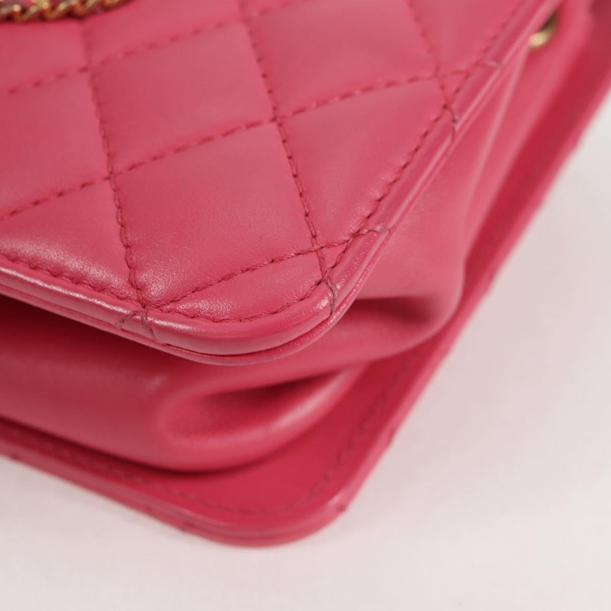 CHANEL Matelasse Chain Shoulder Bag Lamb Skin Pink Gold CC Auth 125468AM