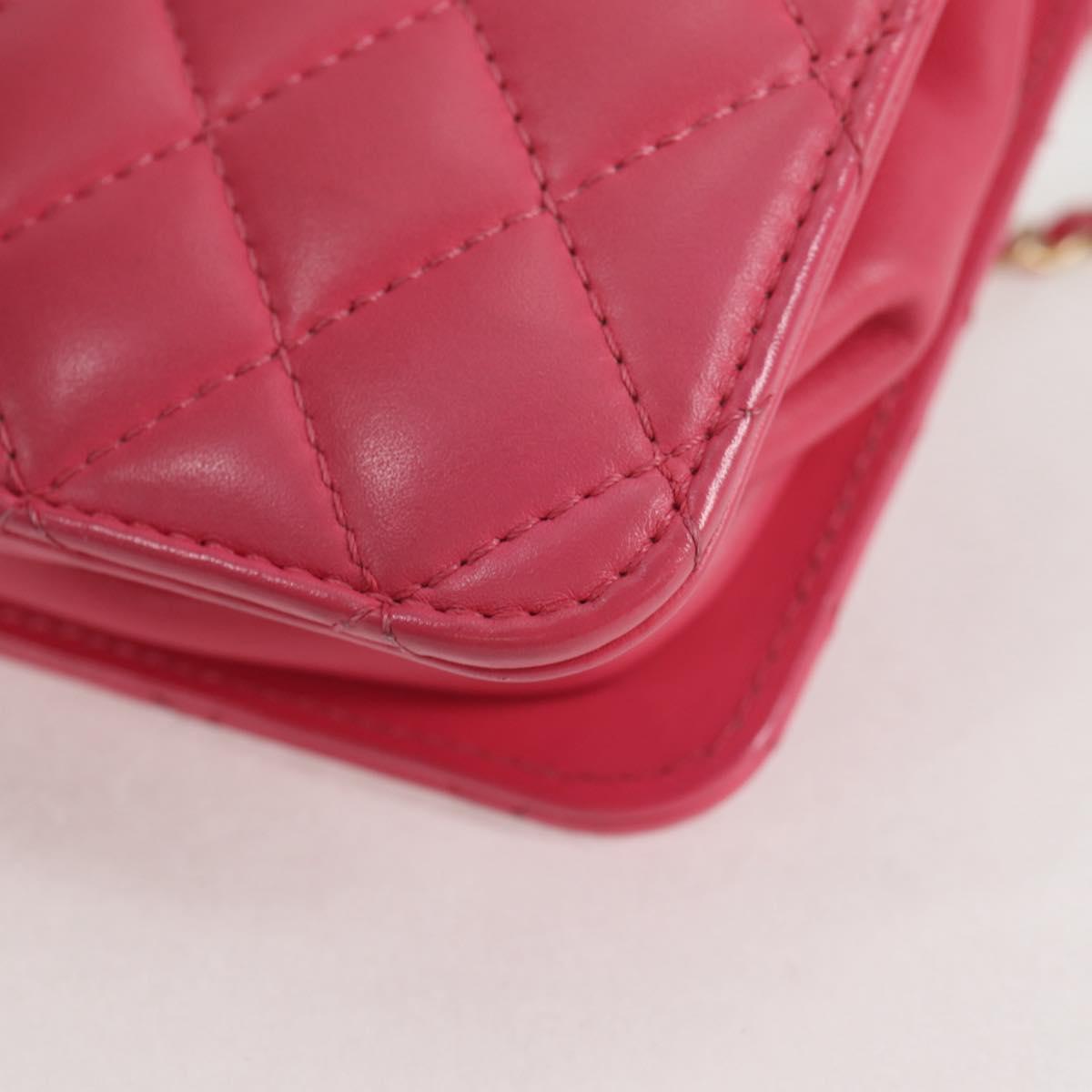 CHANEL Matelasse Chain Shoulder Bag Lamb Skin Pink Gold CC Auth 125468SAM