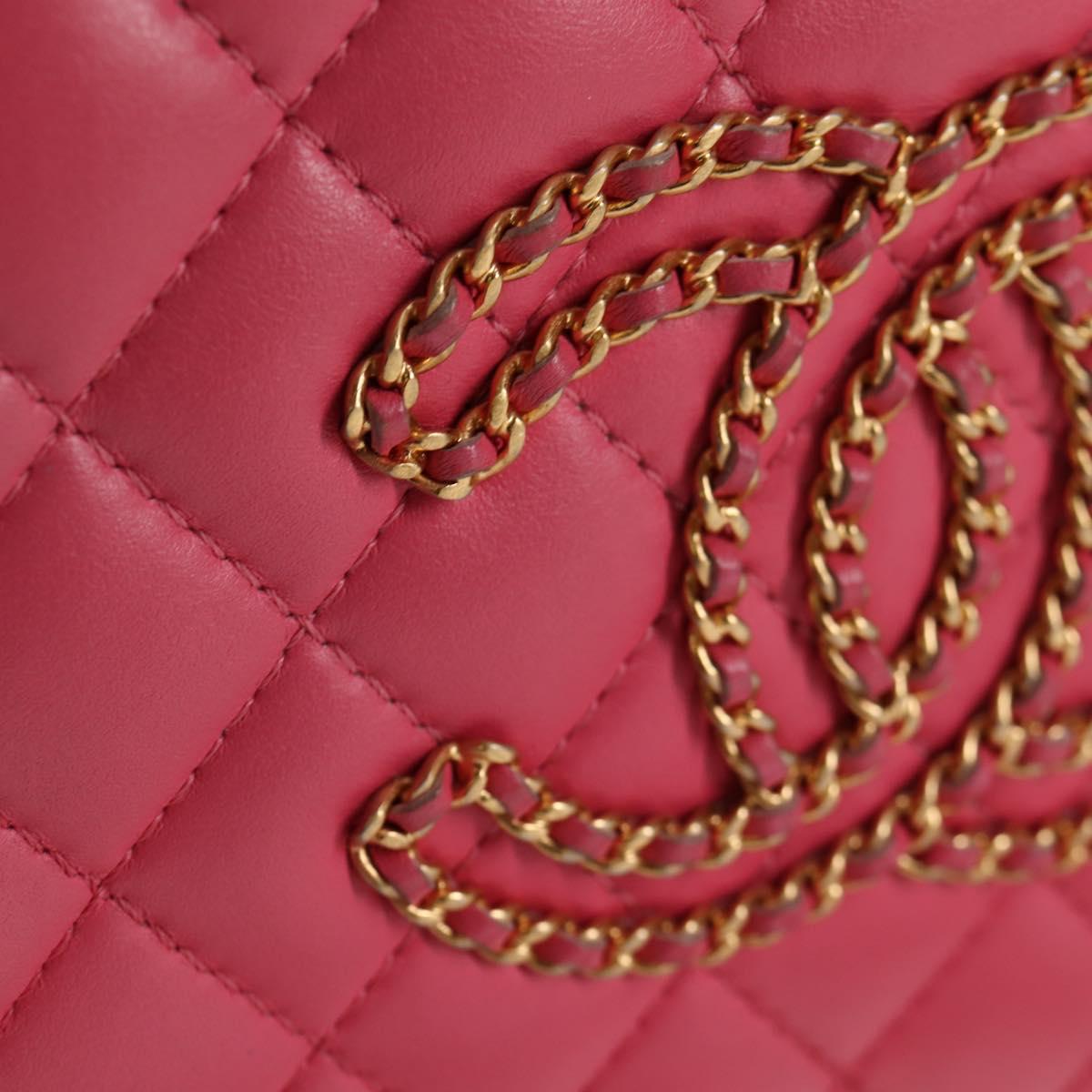 CHANEL Matelasse Chain Shoulder Bag Lamb Skin Pink Gold CC Auth 125468SAM