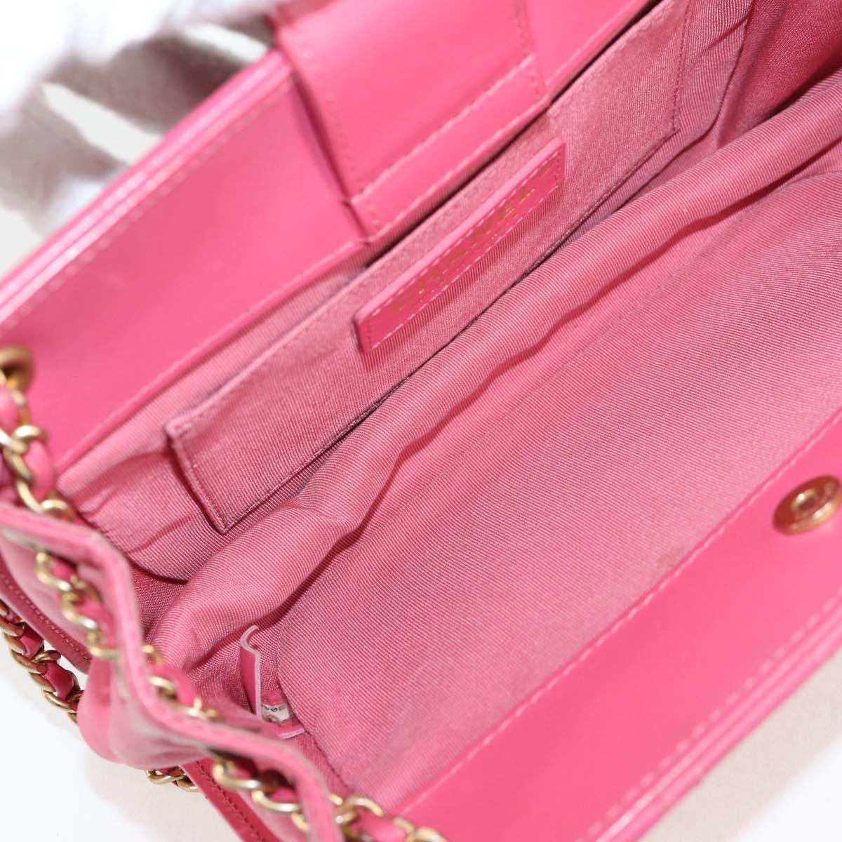 CHANEL Matelasse Chain Shoulder Bag Lamb Skin Pink Gold CC Auth 125468SAM