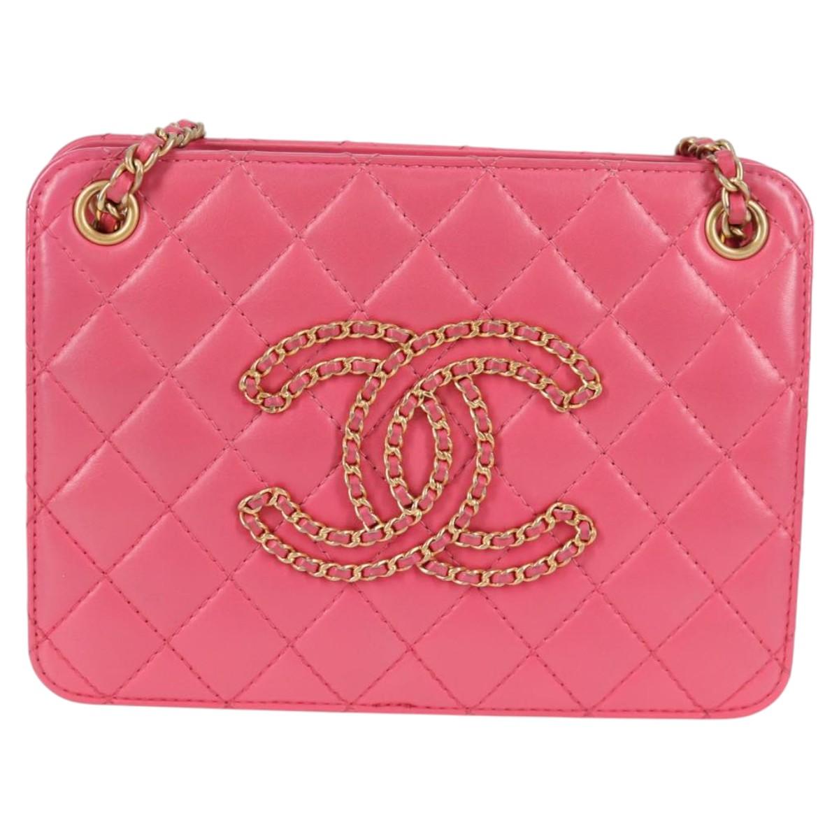 CHANEL Matelasse Chain Shoulder Bag Lamb Skin Pink Gold CC Auth 125468AM