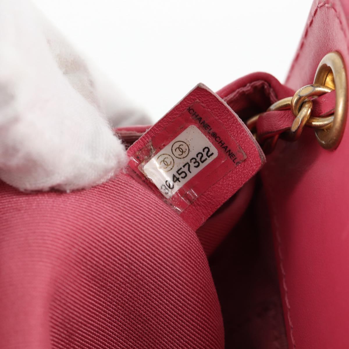CHANEL Matelasse Chain Shoulder Bag Lamb Skin Pink Gold CC Auth 125468AM