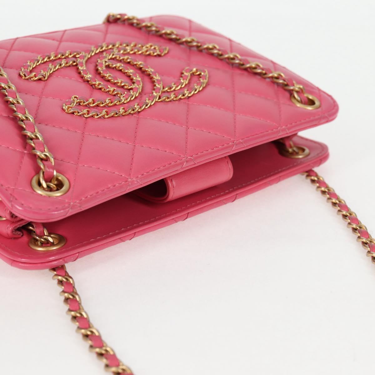 CHANEL Matelasse Chain Shoulder Bag Lamb Skin Pink Gold CC Auth 125468AM