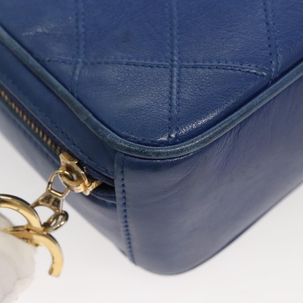 CHANEL Chain Bicolore Shoulder Bag Lamb Skin Blue Gold CC Auth 125470