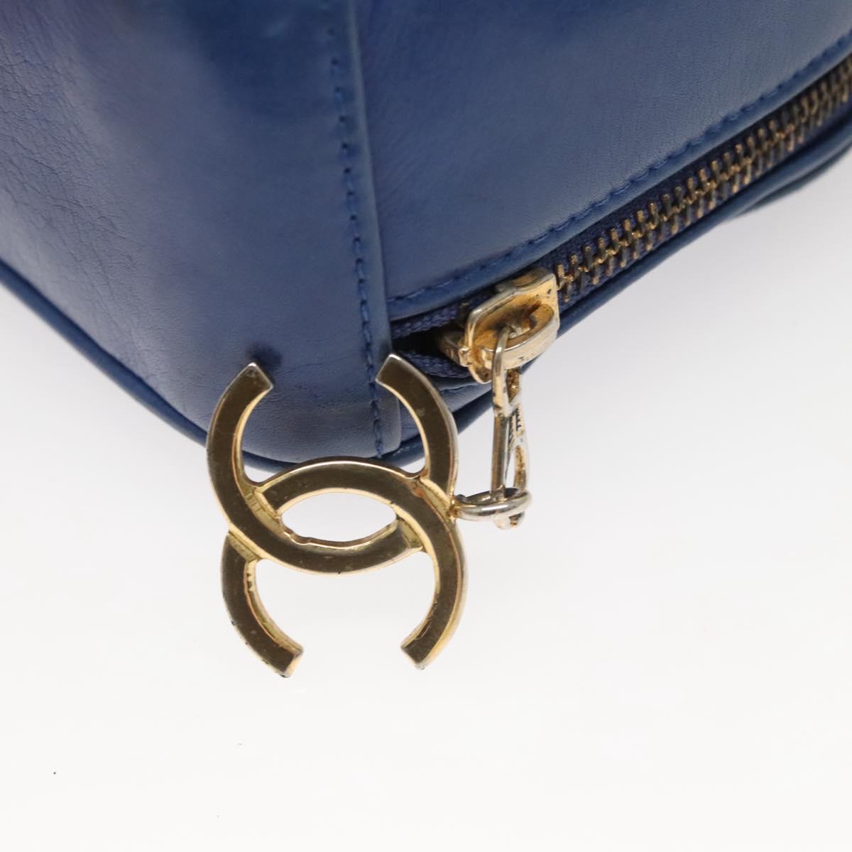 CHANEL Chain Bicolore Shoulder Bag Lamb Skin Blue Gold CC Auth 125470