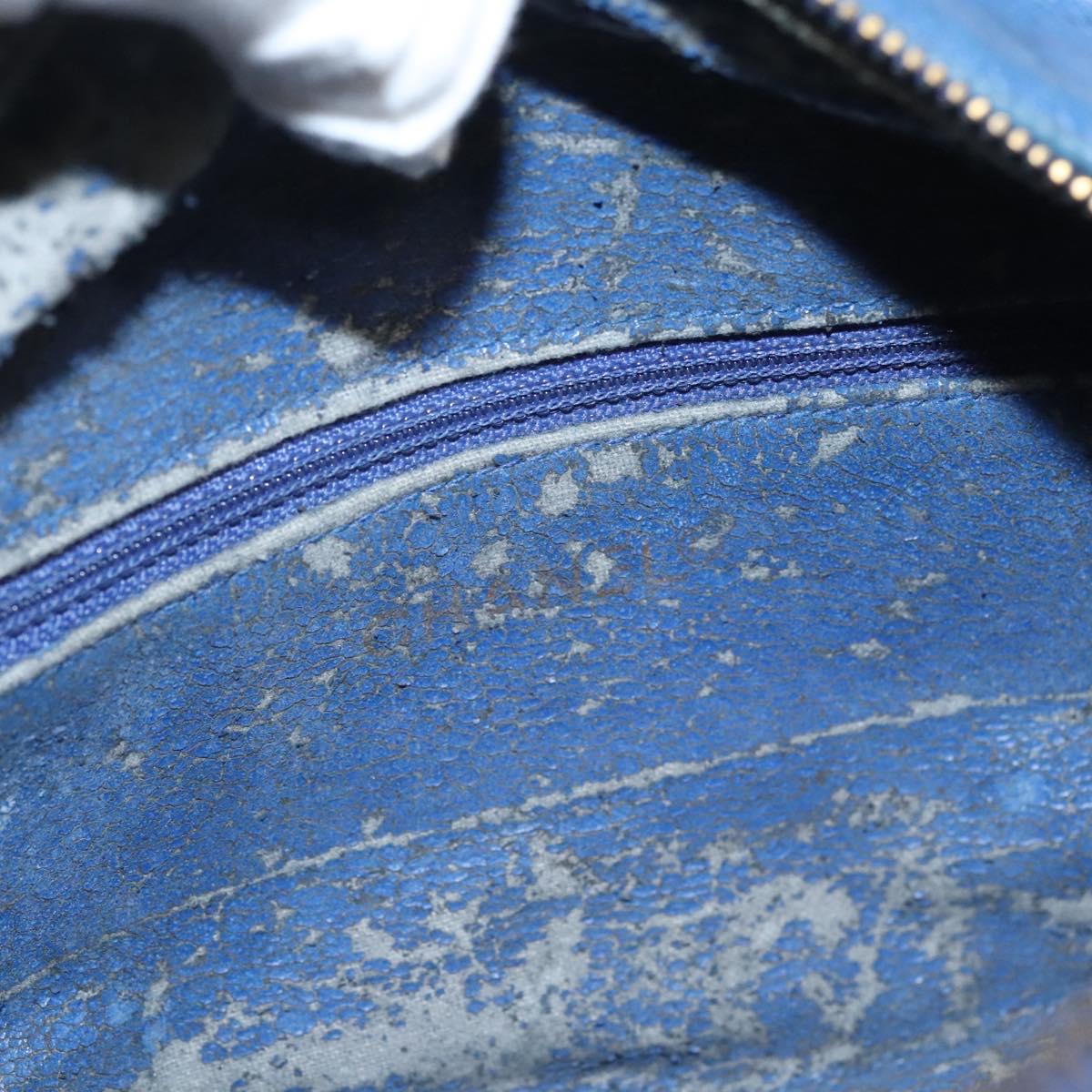 CHANEL Chain Bicolore Shoulder Bag Lamb Skin Blue Gold CC Auth 125470