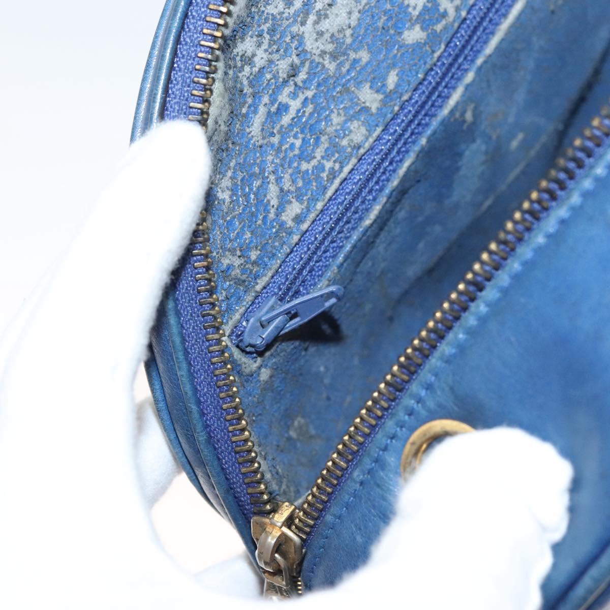 CHANEL Chain Bicolore Shoulder Bag Lamb Skin Blue Gold CC Auth 125470