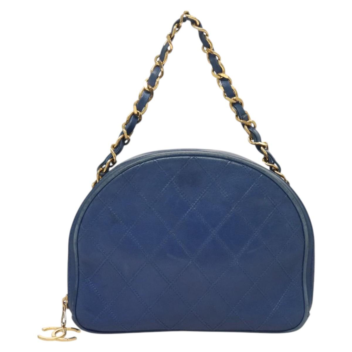 CHANEL Chain Bicolore Shoulder Bag Lamb Skin Blue Gold CC Auth 125470