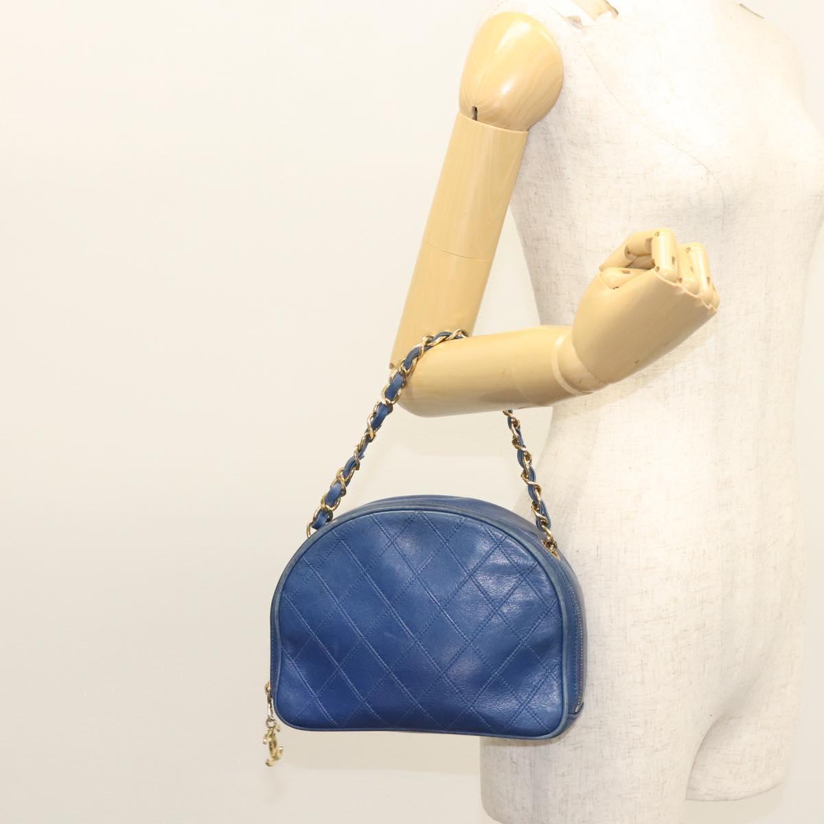 CHANEL Chain Bicolore Shoulder Bag Lamb Skin Blue Gold CC Auth 125470
