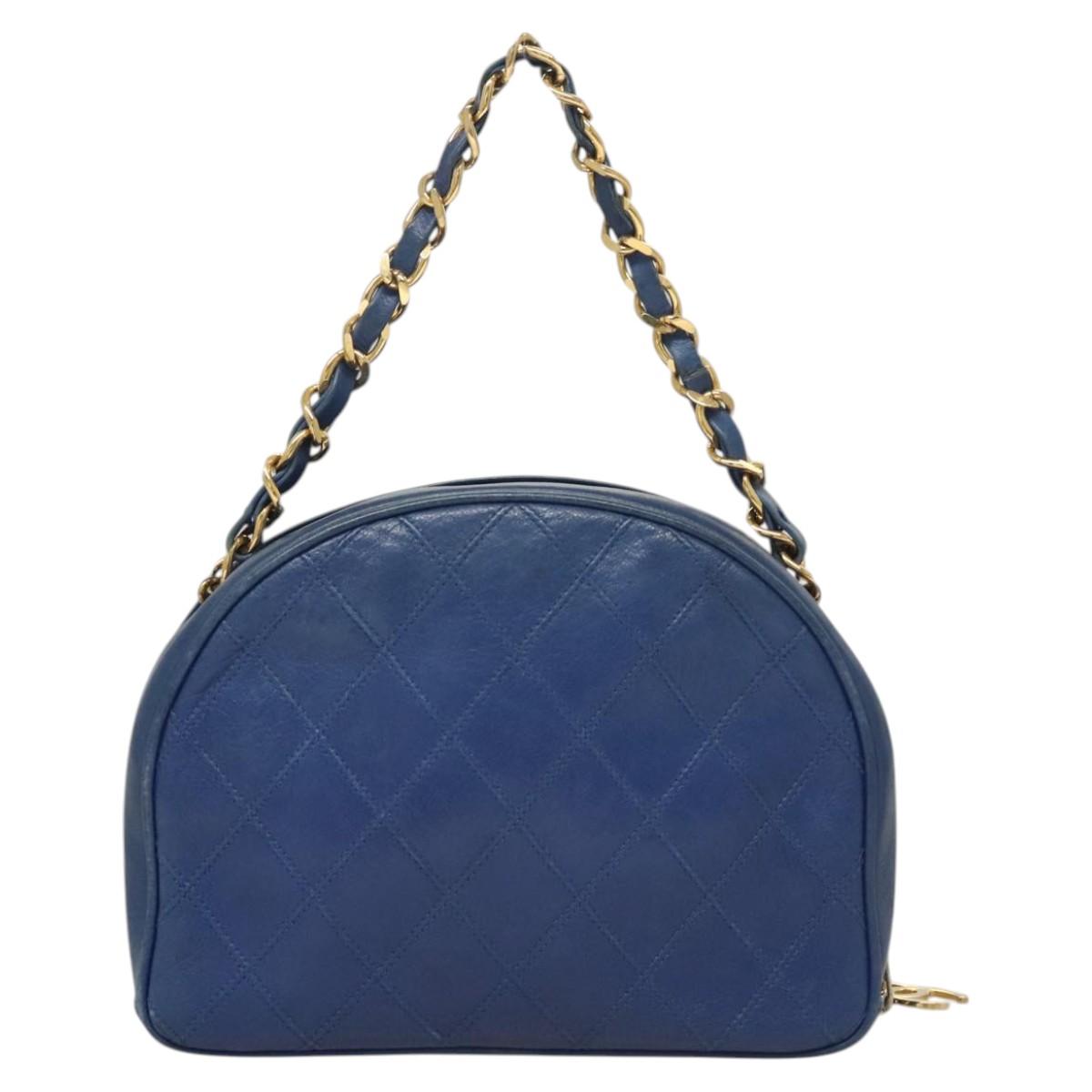 CHANEL Chain Bicolore Shoulder Bag Lamb Skin Blue Gold CC Auth 125470