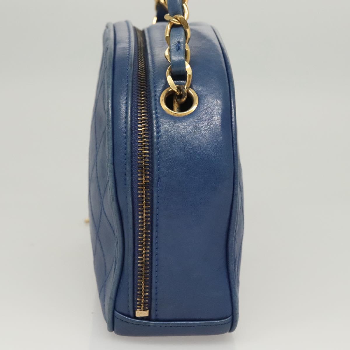 CHANEL Chain Bicolore Shoulder Bag Lamb Skin Blue Gold CC Auth 125470