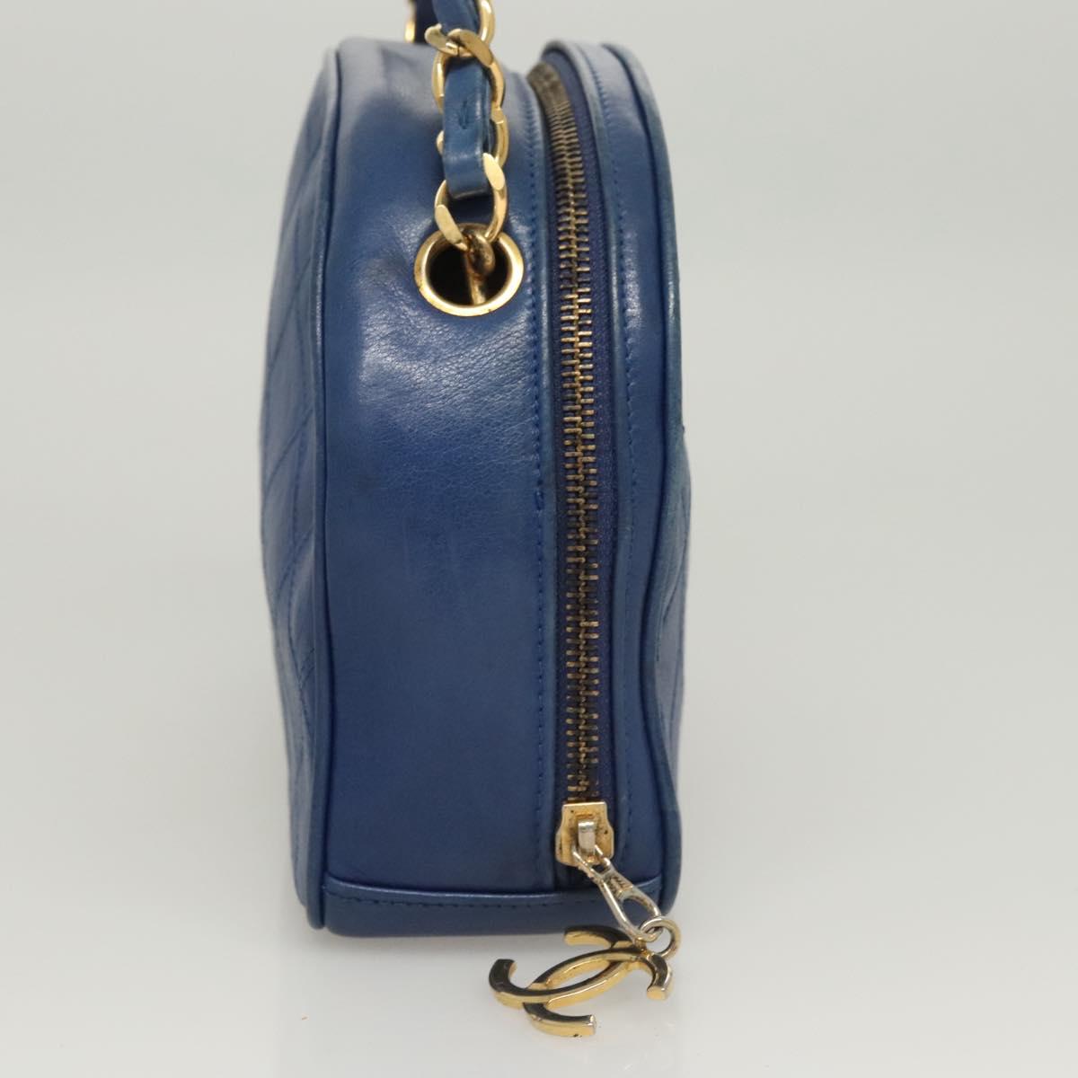 CHANEL Chain Bicolore Shoulder Bag Lamb Skin Blue Gold CC Auth 125470