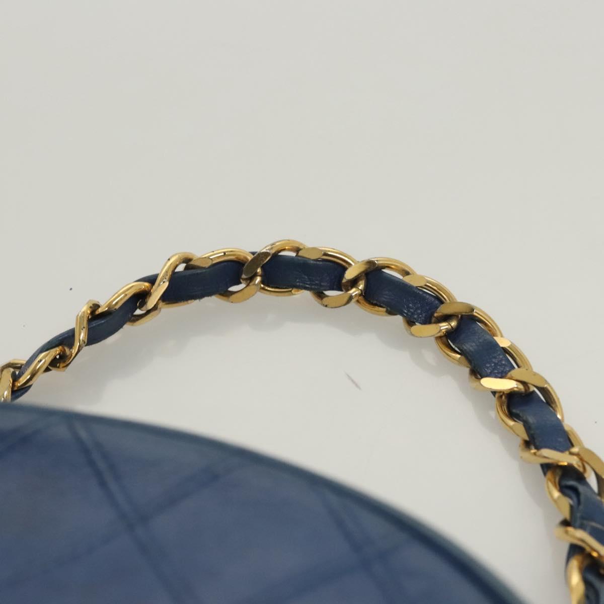 CHANEL Chain Bicolore Shoulder Bag Lamb Skin Blue Gold CC Auth 125470