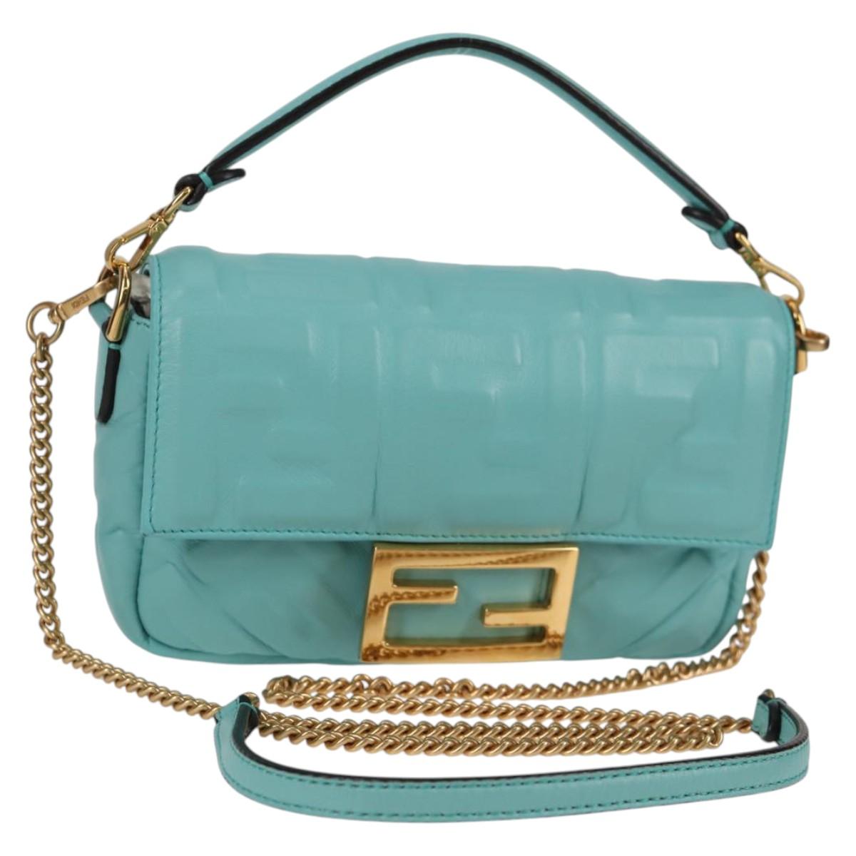 FENDI Zucca Canvas Chain Shoulder Bag Leather 2way Gold Green Auth 125471M