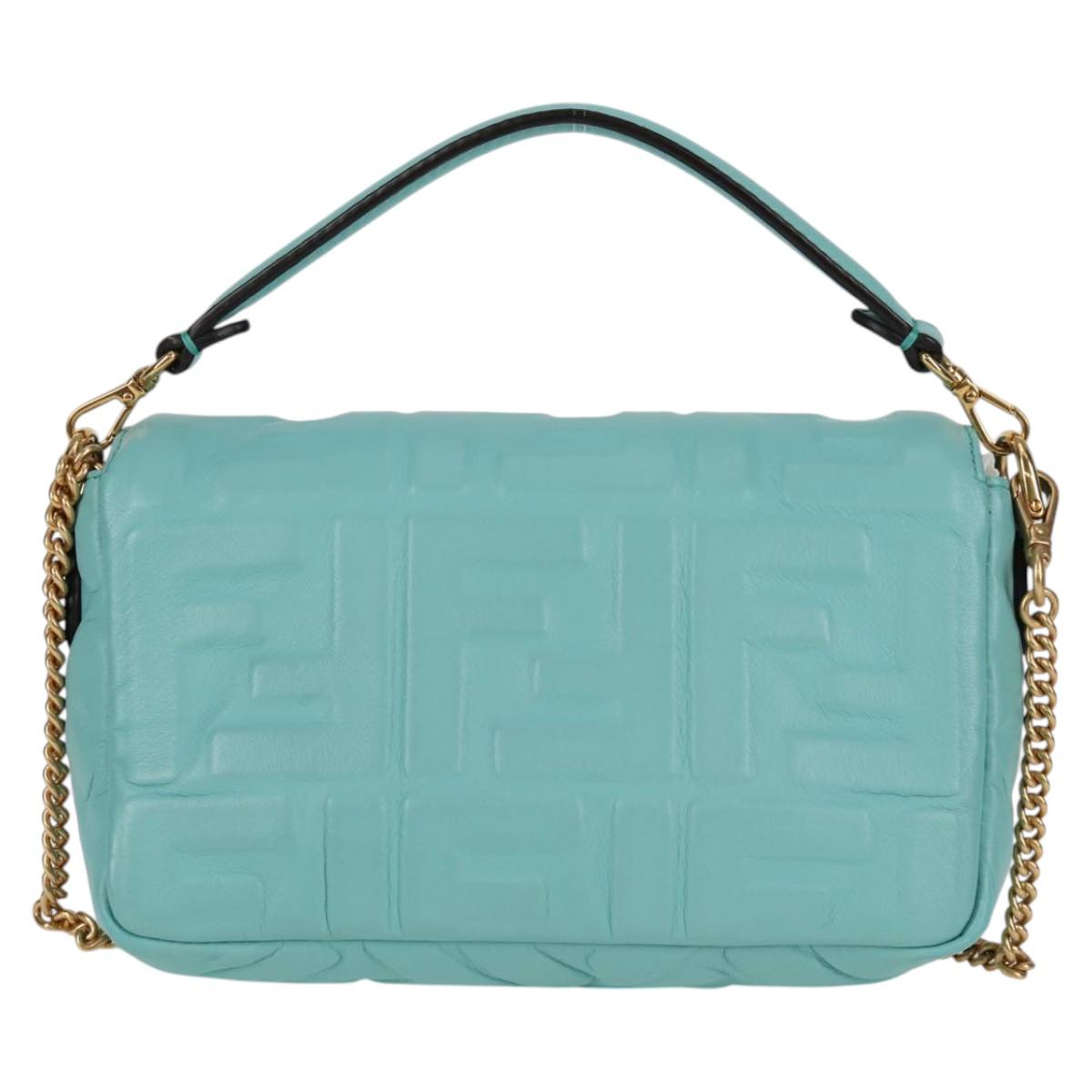 FENDI Zucca Canvas Chain Shoulder Bag Leather 2way Gold Green Auth 125471M