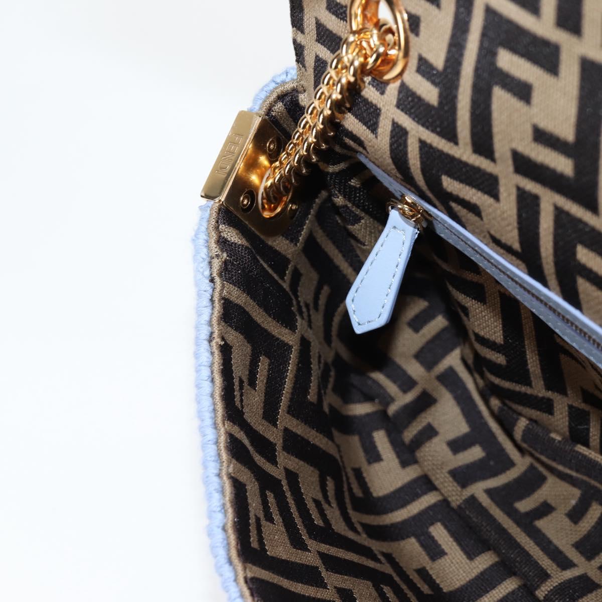 FENDI Chain Mamma Baguette Shoulder Bag Cotton 2way Purple Gold Auth 125472SM