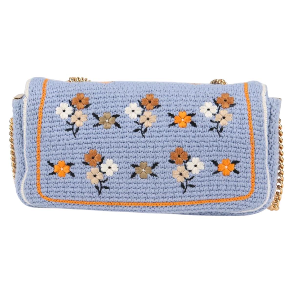 FENDI Chain Mamma Baguette Shoulder Bag Cotton 2way Purple Gold Auth 125472SM