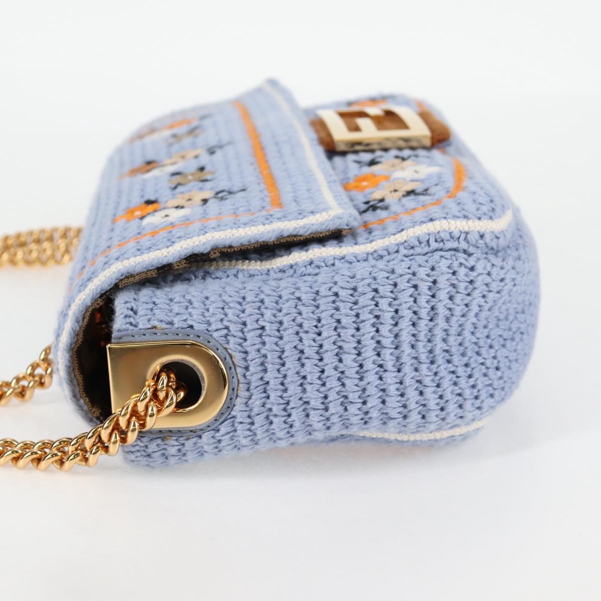 FENDI Chain Mamma Baguette Shoulder Bag Cotton 2way Purple Gold Auth 125472SM