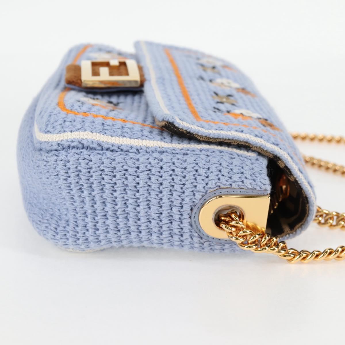 FENDI Chain Mamma Baguette Shoulder Bag Cotton 2way Purple Gold Auth 125472SM