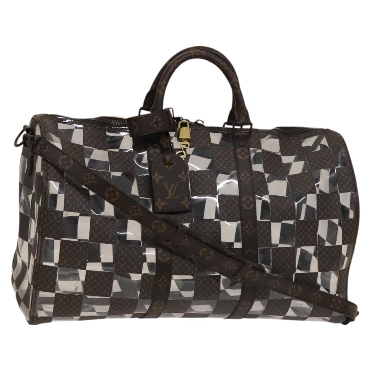 LOUIS VUITTON Monogram chess Keepall Bandouliere 50 Boston M20864 LV Auth 125489