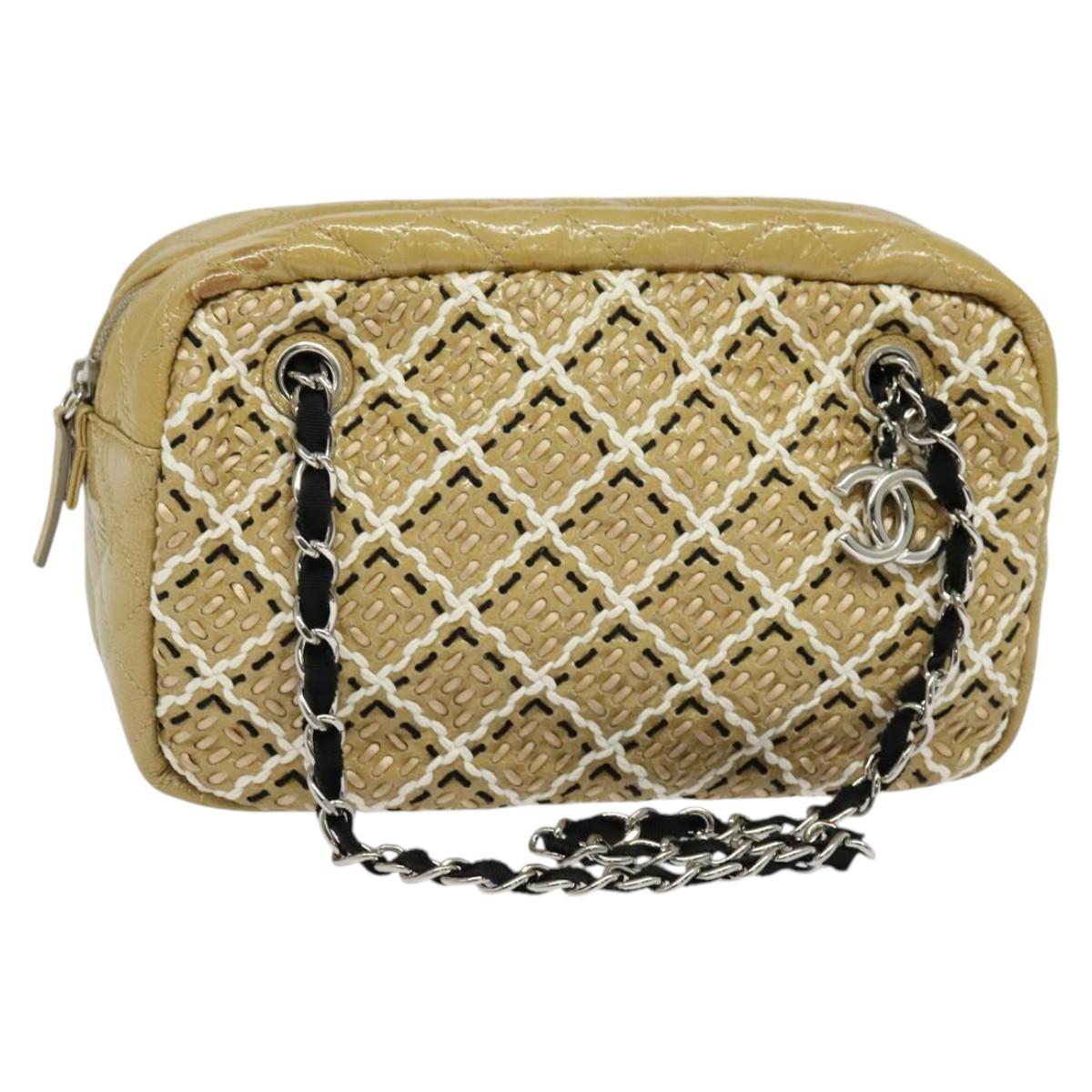 CHANEL Chain Shoulder Bag Enamel Beige CC Auth 125492