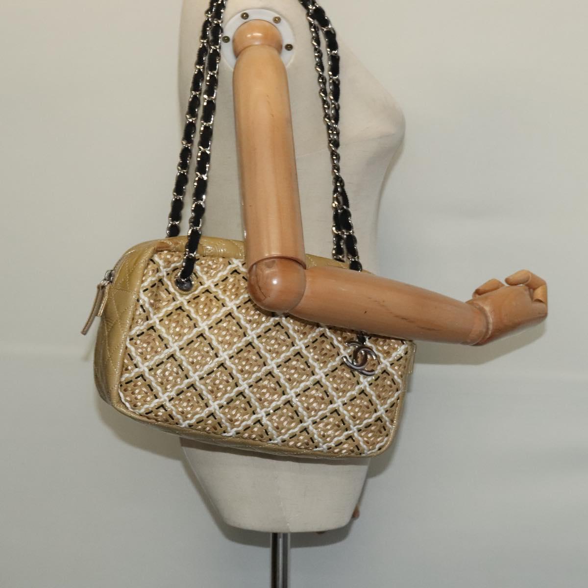 CHANEL Chain Shoulder Bag Enamel Beige CC Auth 125492