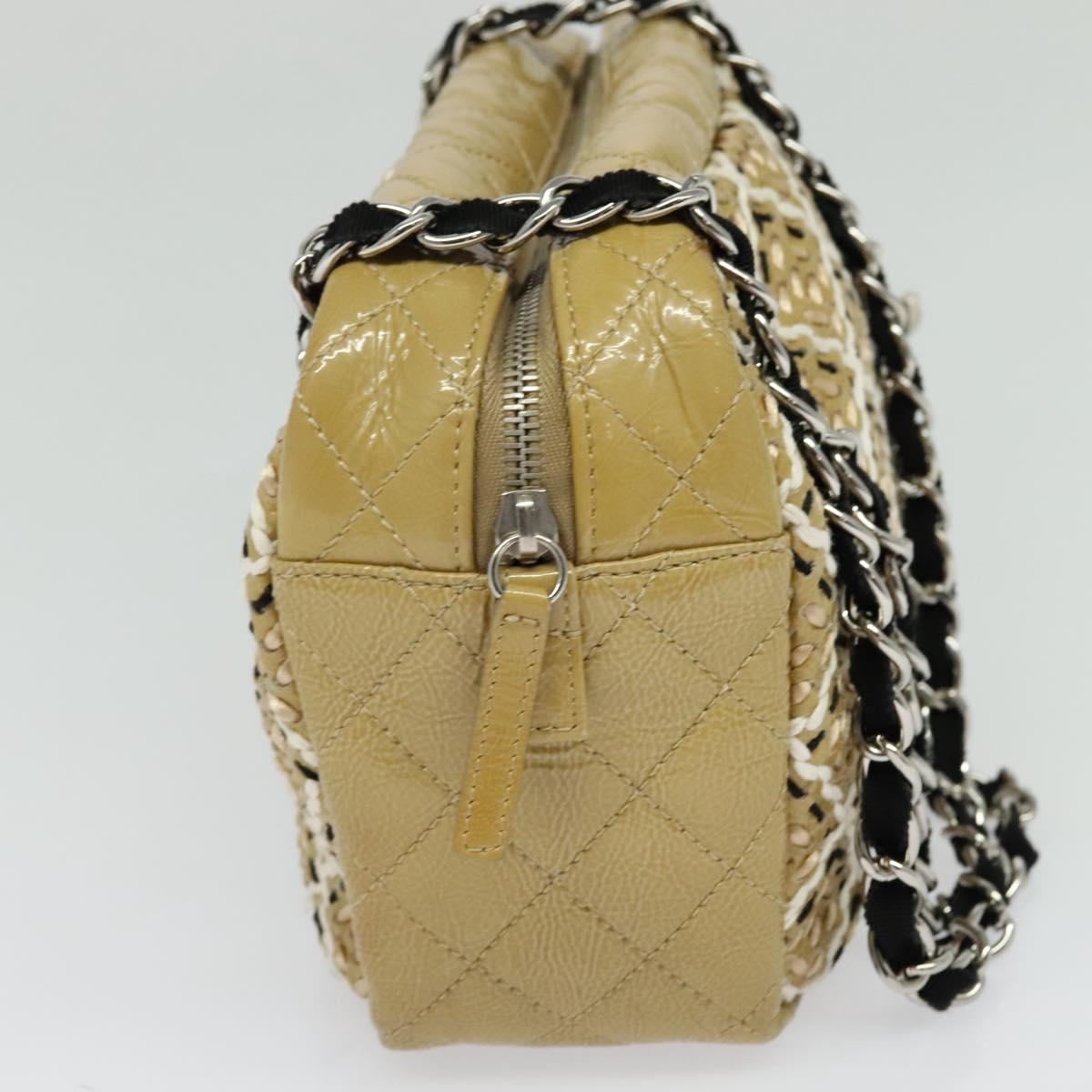 CHANEL Chain Shoulder Bag Enamel Beige CC Auth 125492