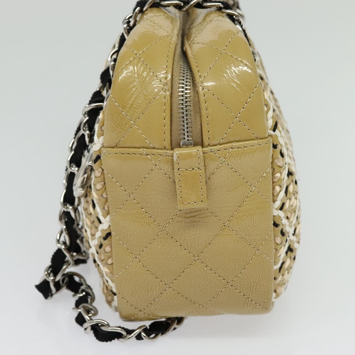CHANEL Chain Shoulder Bag Enamel Beige CC Auth 125492