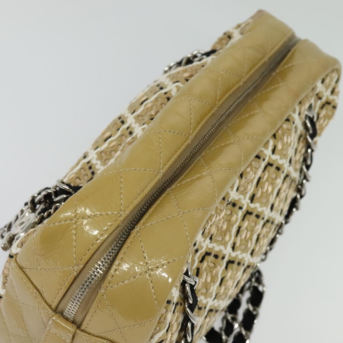 CHANEL Chain Shoulder Bag Enamel Beige CC Auth 125492