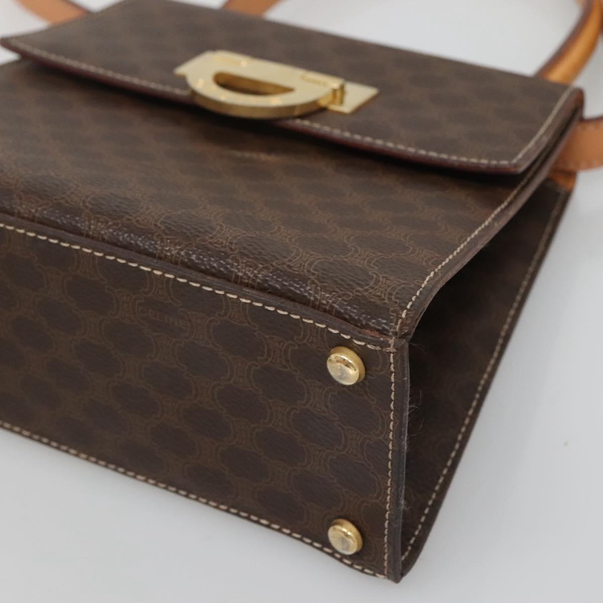 CELINE Macadam Canvas Hand Bag PVC Leather 2way Brown Gold Auth 125507