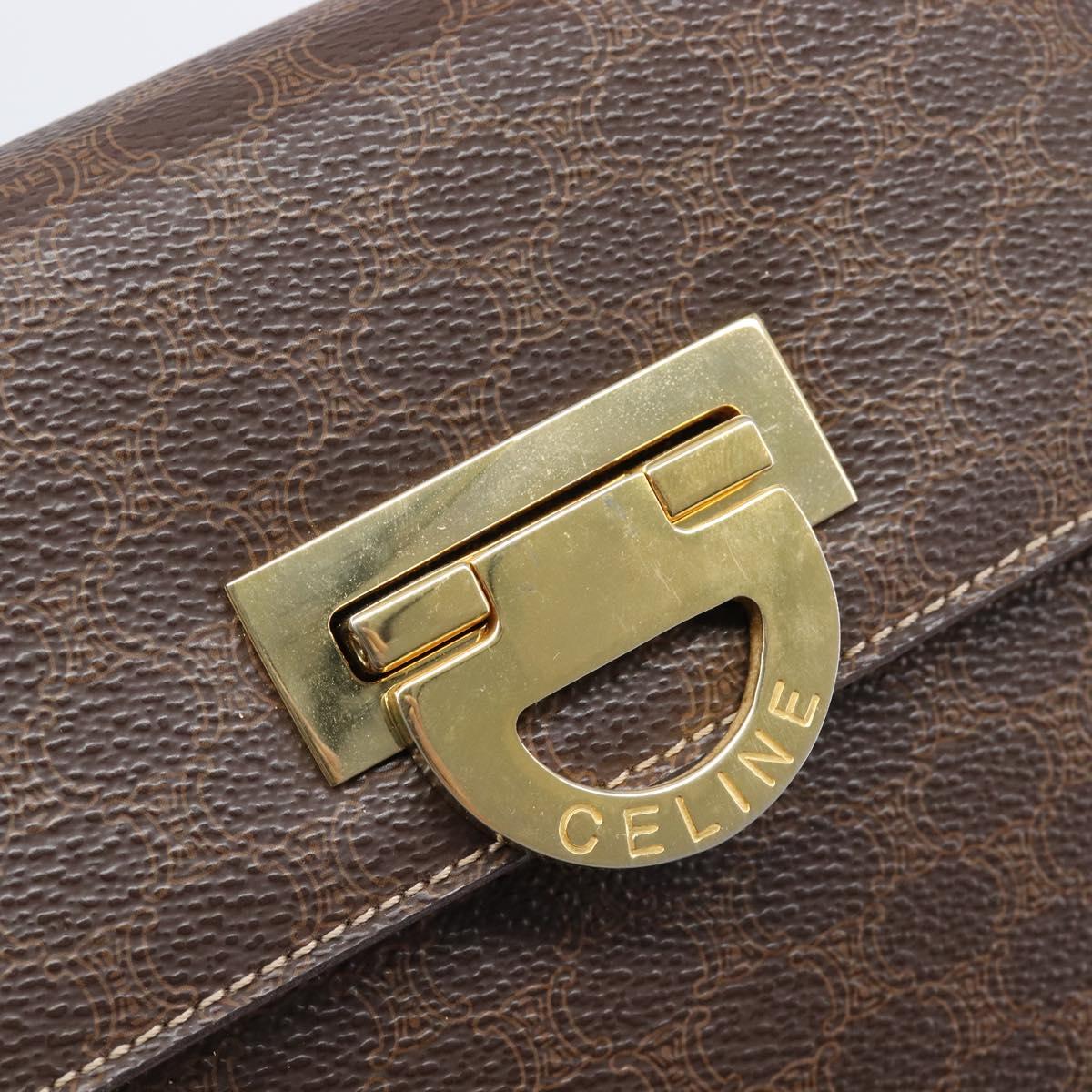 CELINE Macadam Canvas Hand Bag PVC Leather 2way Brown Gold Auth 125507