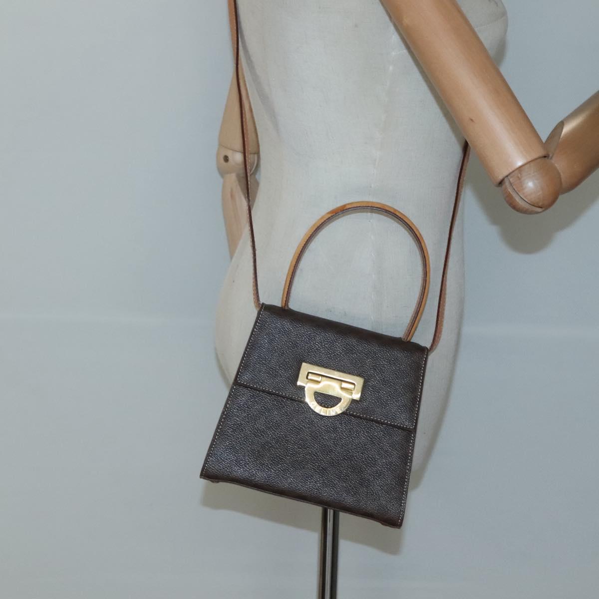 CELINE Macadam Canvas Hand Bag PVC Leather 2way Brown Gold Auth 125507