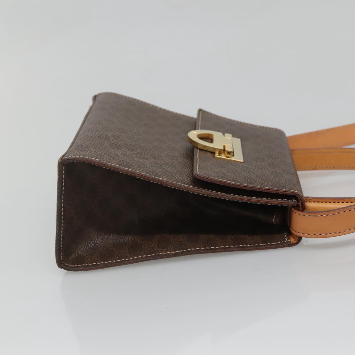 CELINE Macadam Canvas Hand Bag PVC Leather 2way Brown Gold Auth 125507